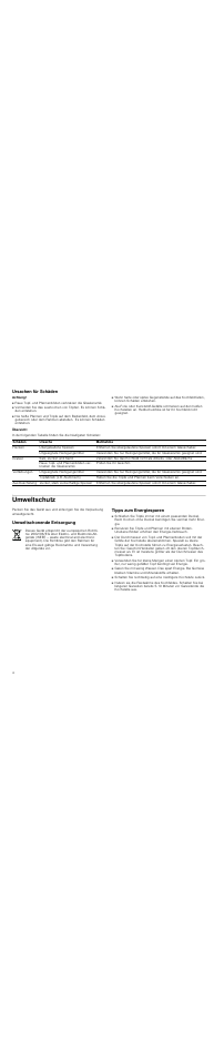 Ursachen für schäden, Achtung, Übersicht | Umweltschutz, Umweltschonende entsorgung, Tipps zum energiesparen, Umweltschonende entsorgung tipps zum energiesparen | Neff T13D20N1 User Manual | Page 4 / 36