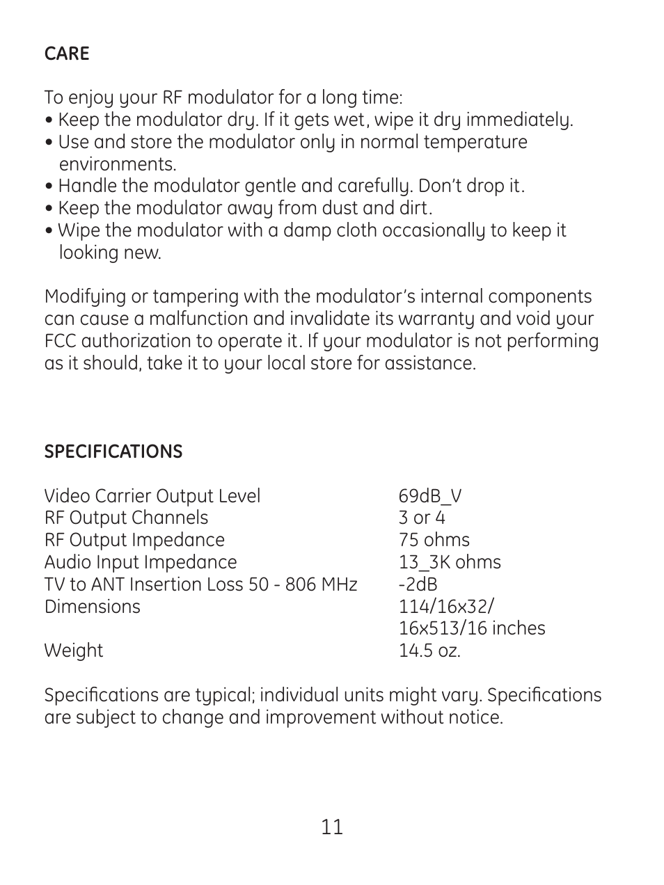 GE 83299 GE Video Converter FR Modulator with S-Video User Manual | Page 11 / 24