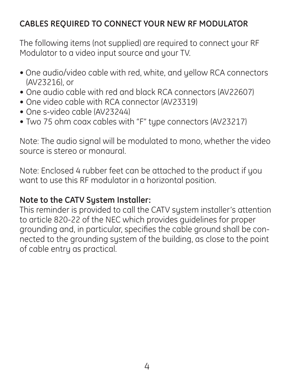 GE 83299 GE Video Converter FR Modulator with S-Video User Manual | Page 4 / 24