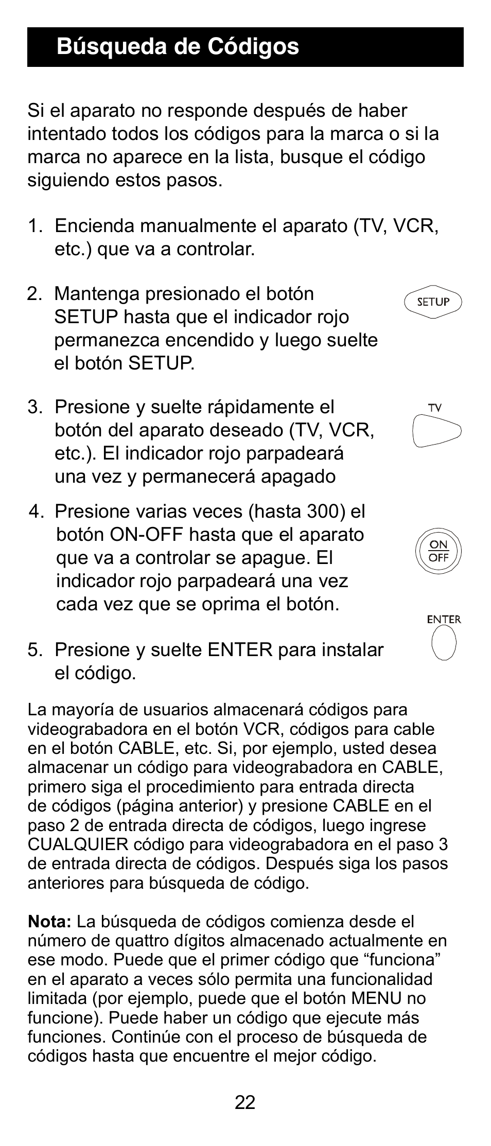 Búsqueda de códigos | GE 24912 GE Universal Remote User Manual | Page 22 / 31
