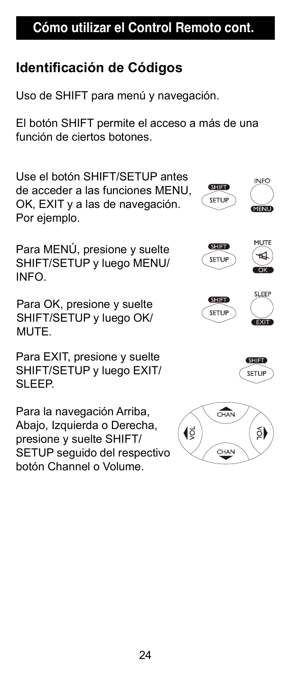 Cómo utilizar el control remoto cont, Identificación de códigos | GE 24912 GE Universal Remote User Manual | Page 24 / 31