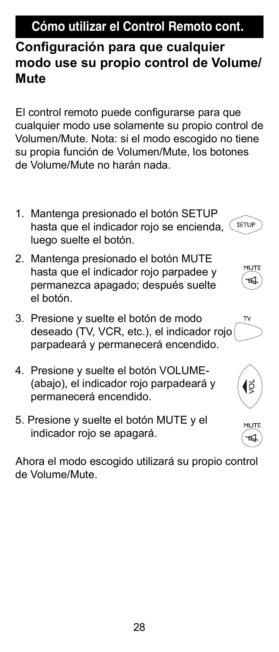 Cómo utilizar el control remoto cont | GE 24912 GE Universal Remote User Manual | Page 28 / 31