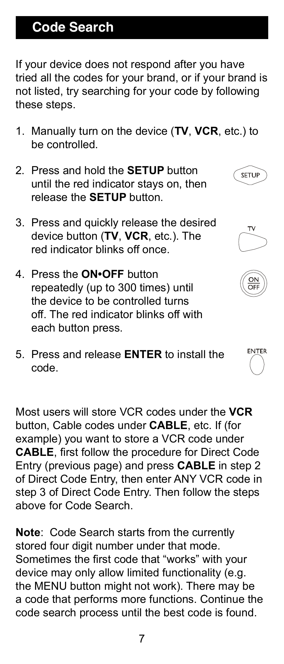 Code search | GE 24912 GE Universal Remote User Manual | Page 7 / 31