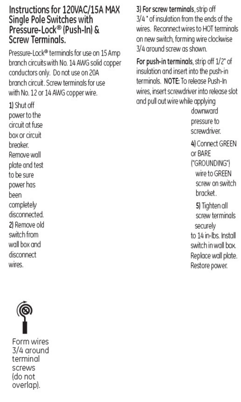 GE 18218 GE Rocker Single Pole Switch Ivory User Manual | 1 page