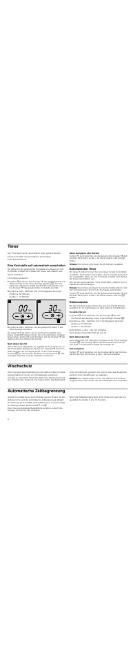 Timer, Eine kochstelle soll automatisch ausschalten, Kochstufe einstellen | Nach ablauf der zeit, Dauer korrigieren oder löschen, Hinweis, Automatischer timer, Küchenwecker, So stellen sie ein, Mit symbol + oder - die zeit einstellen | Neff T13D80N1 User Manual | Page 8 / 36