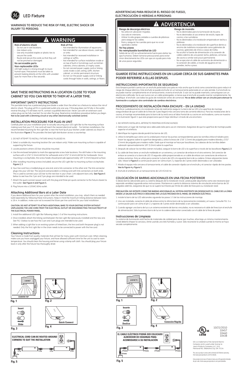 GE 10457 10440 10438 10437 GE LED Linkable Light Fixture User Manual | 1 page