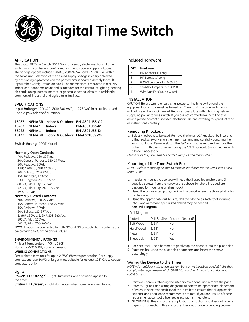 GE Box-Timer 15132 GE Digital Time Switch User Manual | 3 pages