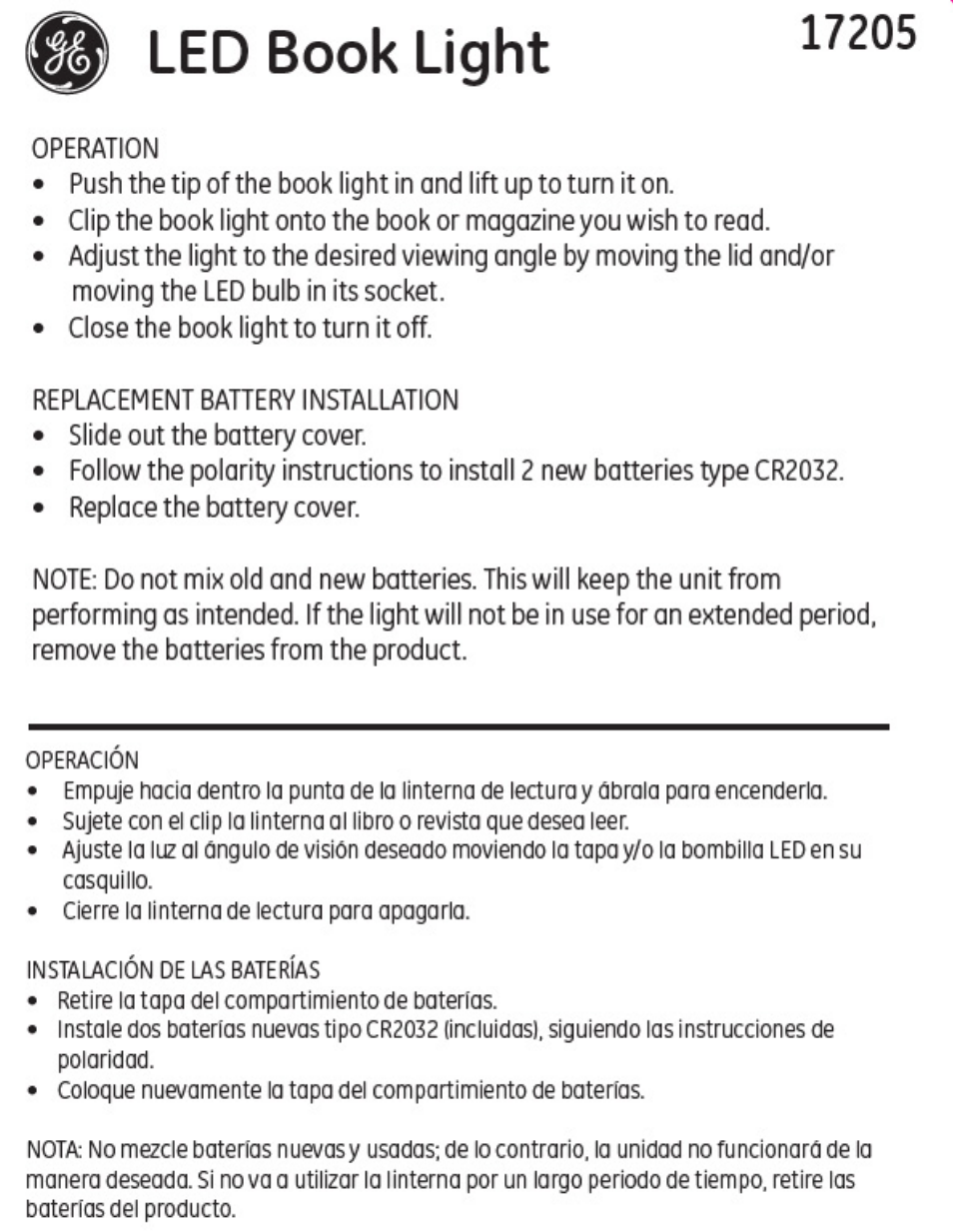 GE 17205 GE LED Book Light Brushed Silver User Manual | 1 page