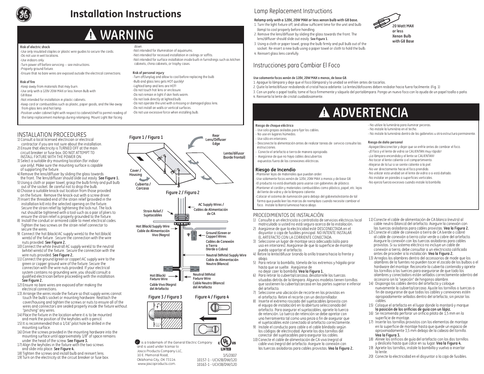 GE 10157 10163 Xenon Linkable Light Fixture User Manual | 1 page