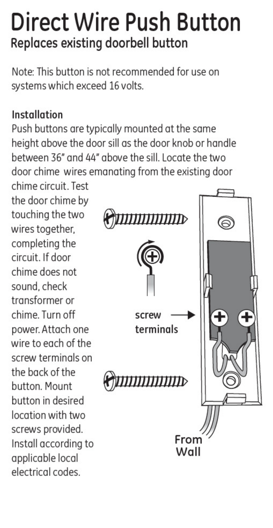 GE 19218 GE Direct Wire Push Button Metallic User Manual | 1 page