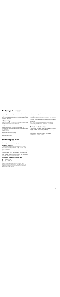 Nettoyage et entretien, Vitrocéramique, Cadre de la table de cuisson | Service après-vente | Neff T13K20N0 User Manual | Page 11 / 24