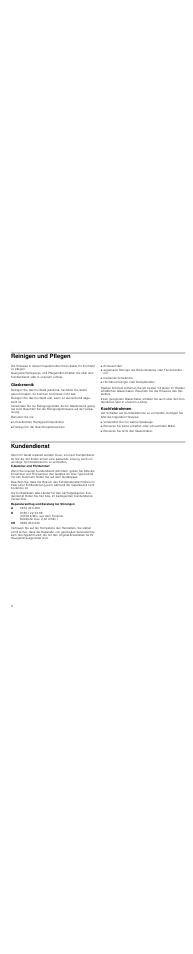 Reinigen und pflegen, Glaskeramik, Kochfeldrahmen | Kundendienst, Reparaturauftrag und beratung bei störungen | Neff T13K20N0 User Manual | Page 6 / 24