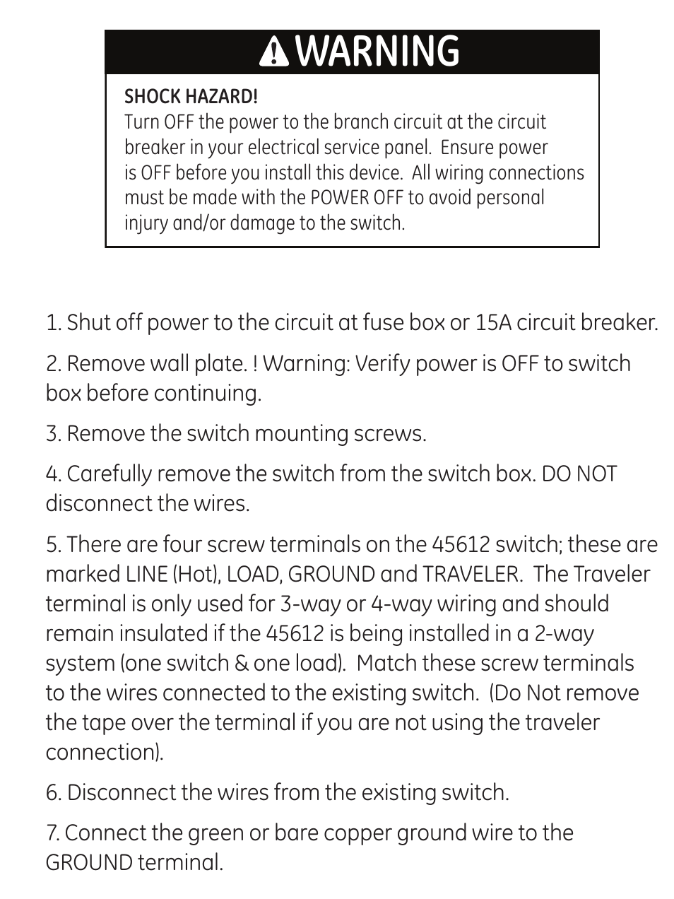 Warning | GE 45613 GE Z-Wave 3-Way Dimmer Kit with Terminals User Manual | Page 12 / 24