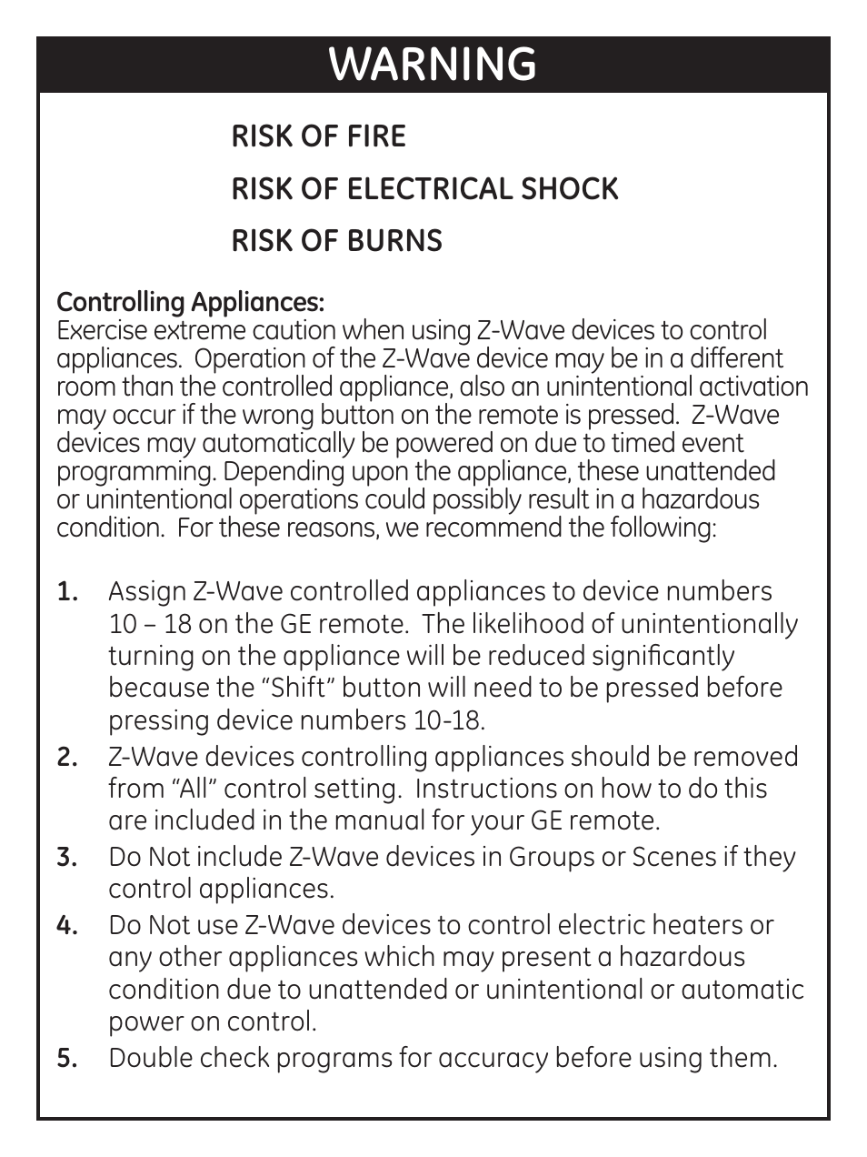 Warning | GE 45613 GE Z-Wave 3-Way Dimmer Kit with Terminals User Manual | Page 4 / 24