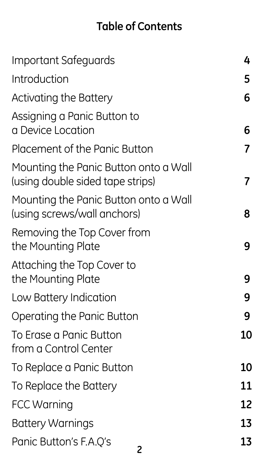 GE 45145 GE Choice Alert Wireless Panic Button User Manual | Page 2 / 15