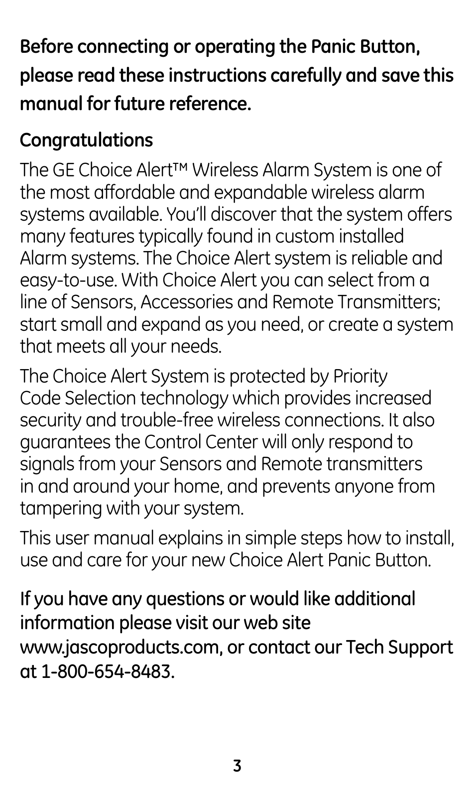 GE 45145 GE Choice Alert Wireless Panic Button User Manual | Page 3 / 15