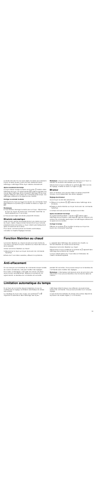 Après écoulement du temps, Corriger ou annuler la durée, Remarques | Minuterie automatique, Remarque, Minuteur, Réglage du minuteur, Corriger le temps, Fonction maintien au chaud, Anti-effacement | Neff T15T82X0 User Manual | Page 19 / 44