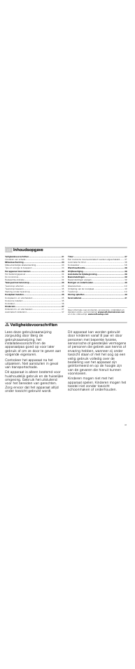 É inhoudsopgave[nl] gebruiksaanwijzing, M veiligheidsvoorschriften, Ing . 31 | Inhoudsopgave, Ã= veiligheidsvoorschriften | Neff T15T82X0 User Manual | Page 31 / 44