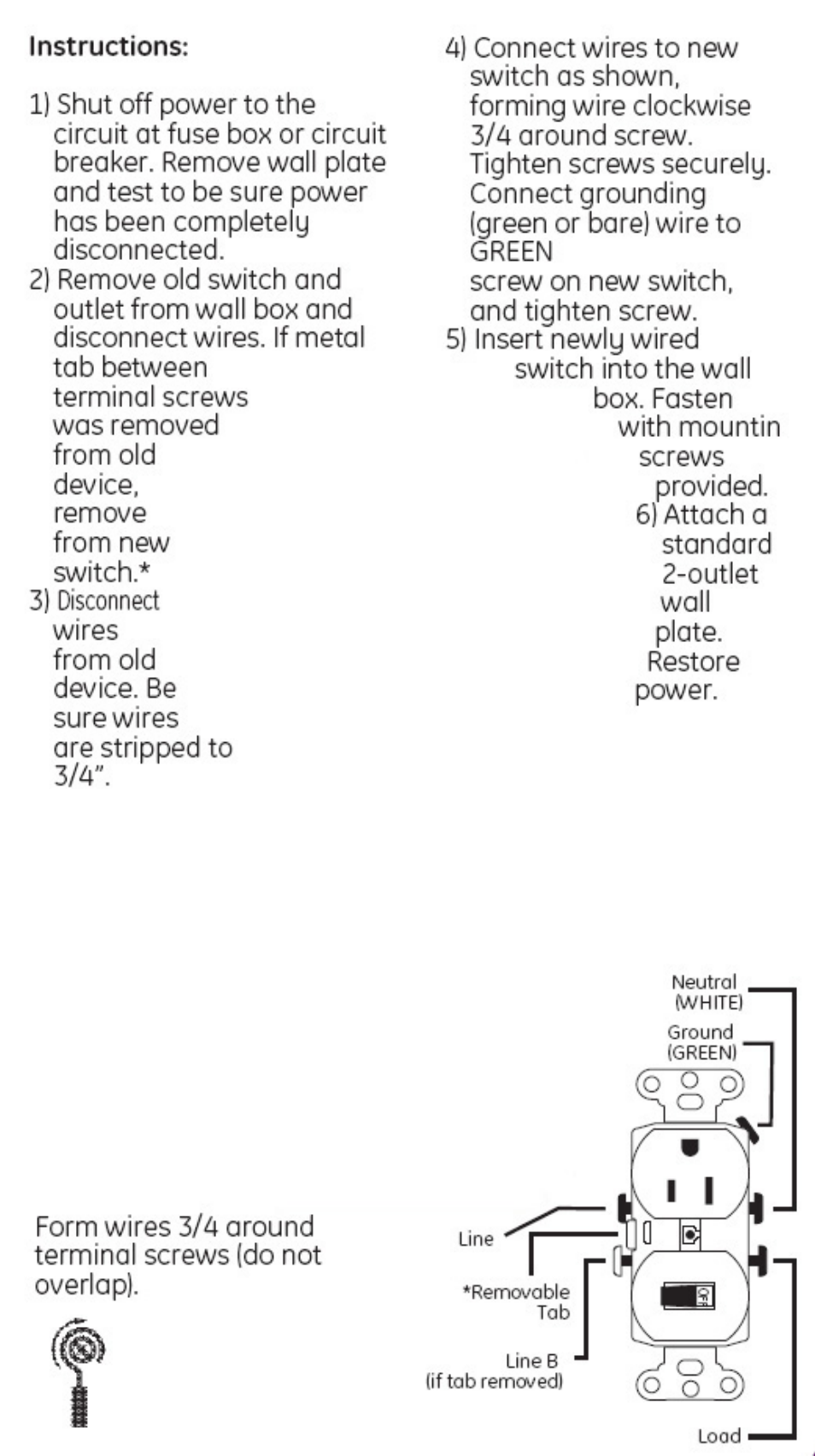 GE 59797 GE Wall Switch & Outlet Single Pole White User Manual | 1 page