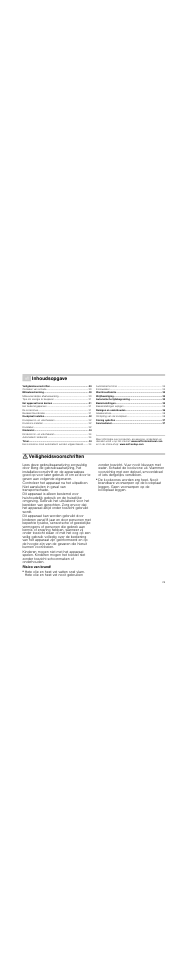 É inhoudsopgave[nl] gebruiksaanwijzing, Veiligheidsvoorschriften, Risico van brand | Inhoudsopgave | Neff T13D85N0 User Manual | Page 29 / 40