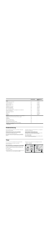 Kindersicherung, Kindersicherung ein-und ausschalten, Automatische kindersicherung | Ein- und ausschalten, Timer, Eine kochstelle soll automatisch ausschalten, Kochstufe einstellen, Symbol +: 30 minuten, Symbol -: 10 minuten | Neff T13D85N0 User Manual | Page 7 / 40