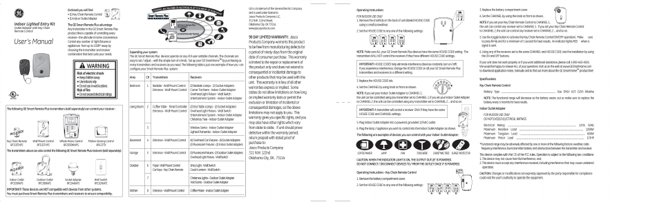 GE 51135 GE Indoor Outlet Receiver with Keychain Remote Smart Remote Plus Compatible User Manual | 1 page