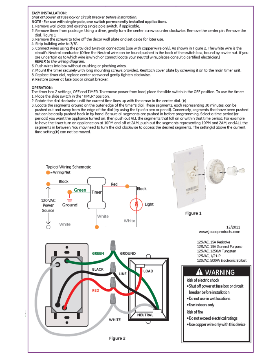 GE 15325 In-Wall 24 Hour Mechanical Timer User Manual | 3 pages