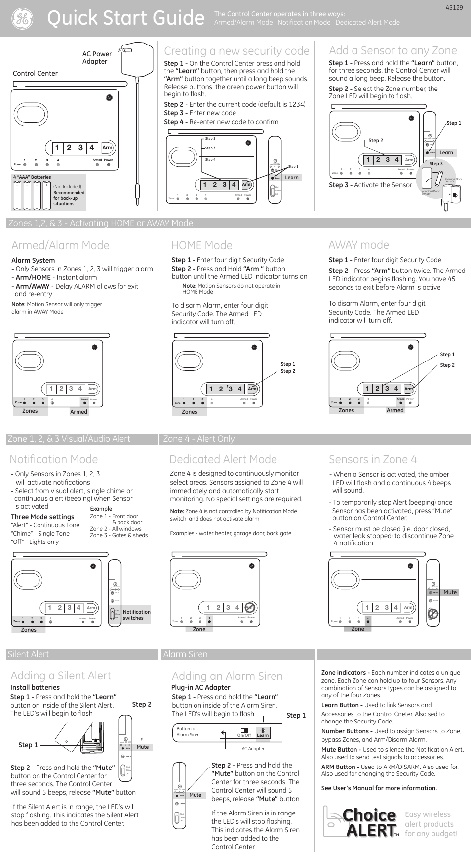 GE 45129 GE Choice Alert Control Center User Manual | 1 page