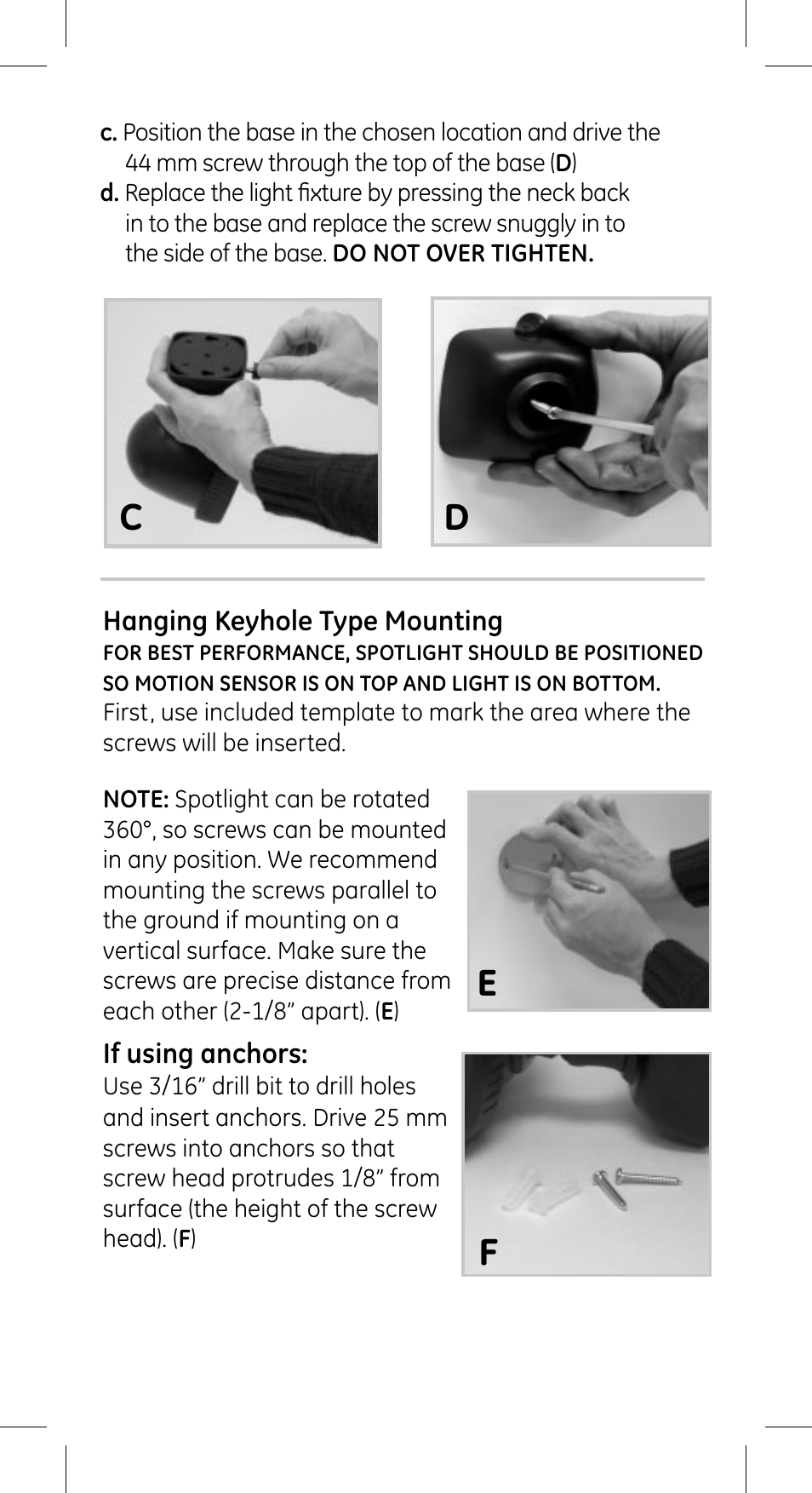 Cd e f | GE 17453 Wireless Motion Sensing LED Spotlight User Manual | Page 3 / 6