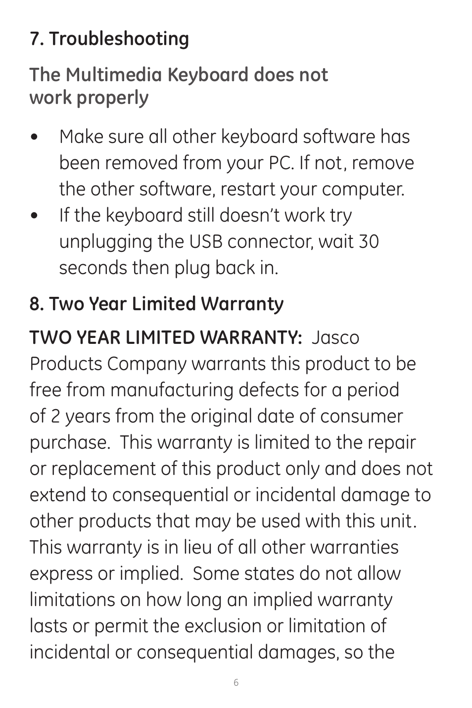 GE 98091 version 2 GE Wired Multimedia Keyboard User Manual | Page 6 / 10