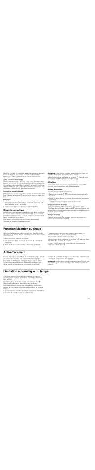 Après écoulement du temps, Corriger ou annuler la durée, Remarques | Minuterie automatique, Remarque, Minuteur, Réglage du minuteur, Aucun foyer ne doit être sélectionné, Corriger le temps, Fonction maintien au chaud | Neff T14T90N0 User Manual | Page 19 / 44