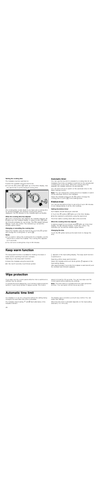 Setting the cooking time, The hotplate must be switched on, Select the hotplate using the twist knob | When the cooking time has elapsed, Changing or cancelling the cooking time, Notes, Automatic timer, Note, Kitchen timer, Setting the kitchen timer | Neff T14T90N0 User Manual | Page 28 / 44