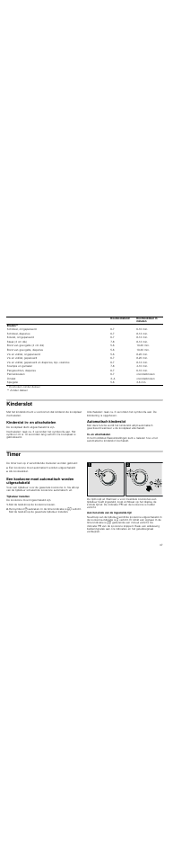 Kinderslot, Kinderslot in- en uitschakelen, De kookplaat dient uitgeschakeld te zijn | Automatisch kinderslot, In- en uitschakelen, Timer, Een kookzone moet automatisch worden uitgeschakeld, Tijdsduur instellen, De kookzone moet ingeschakeld zijn, Met de twist­knop de kookzone kiezen | Neff T14T90N0 User Manual | Page 37 / 44