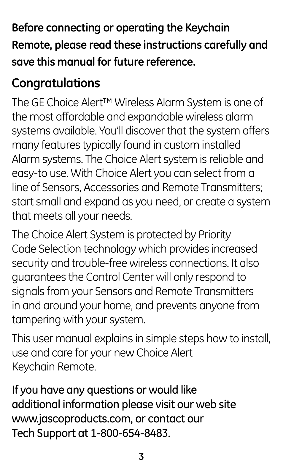 GE 45144 GE Choice Alert Key-chain Remote User Manual | Page 3 / 12