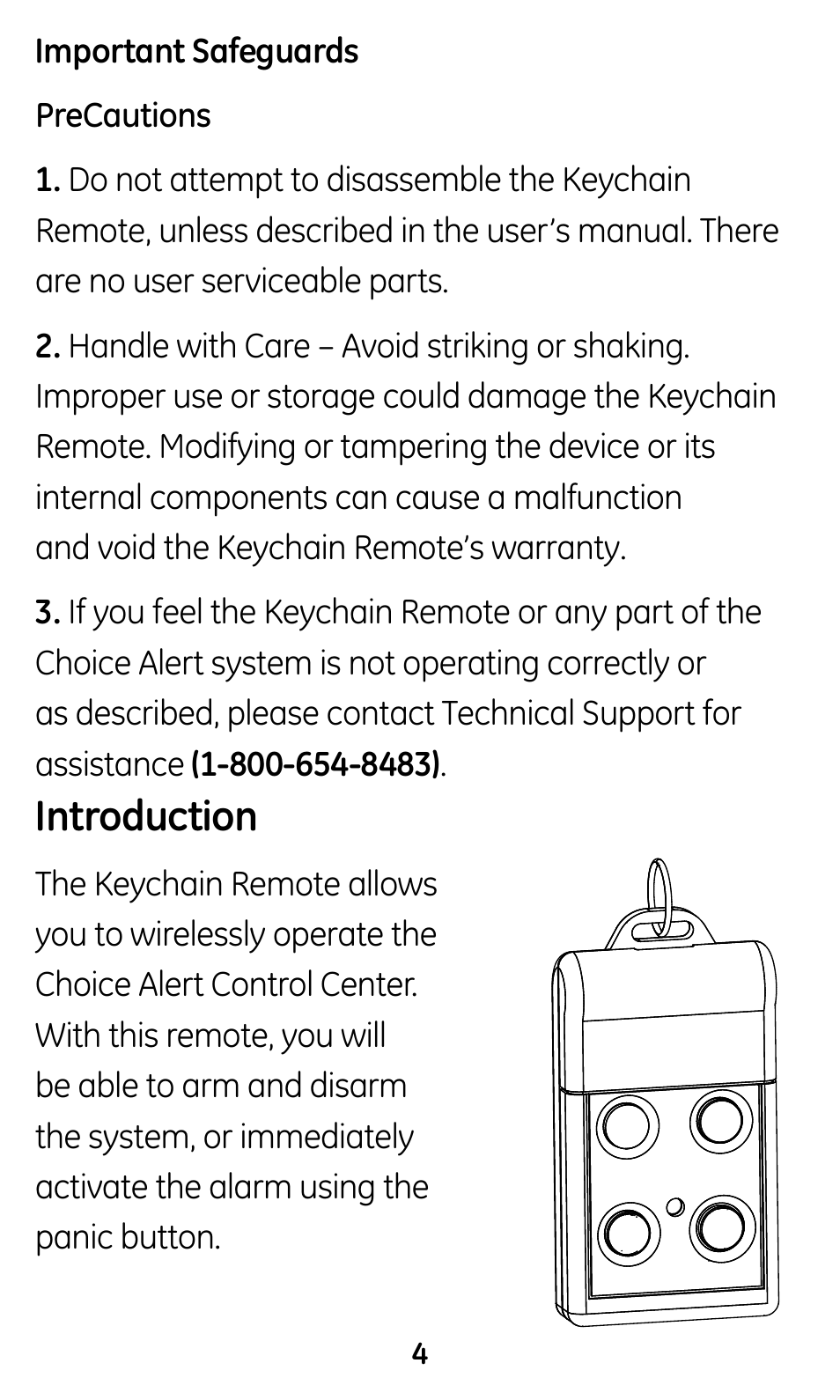 Introduction | GE 45144 GE Choice Alert Key-chain Remote User Manual | Page 4 / 12