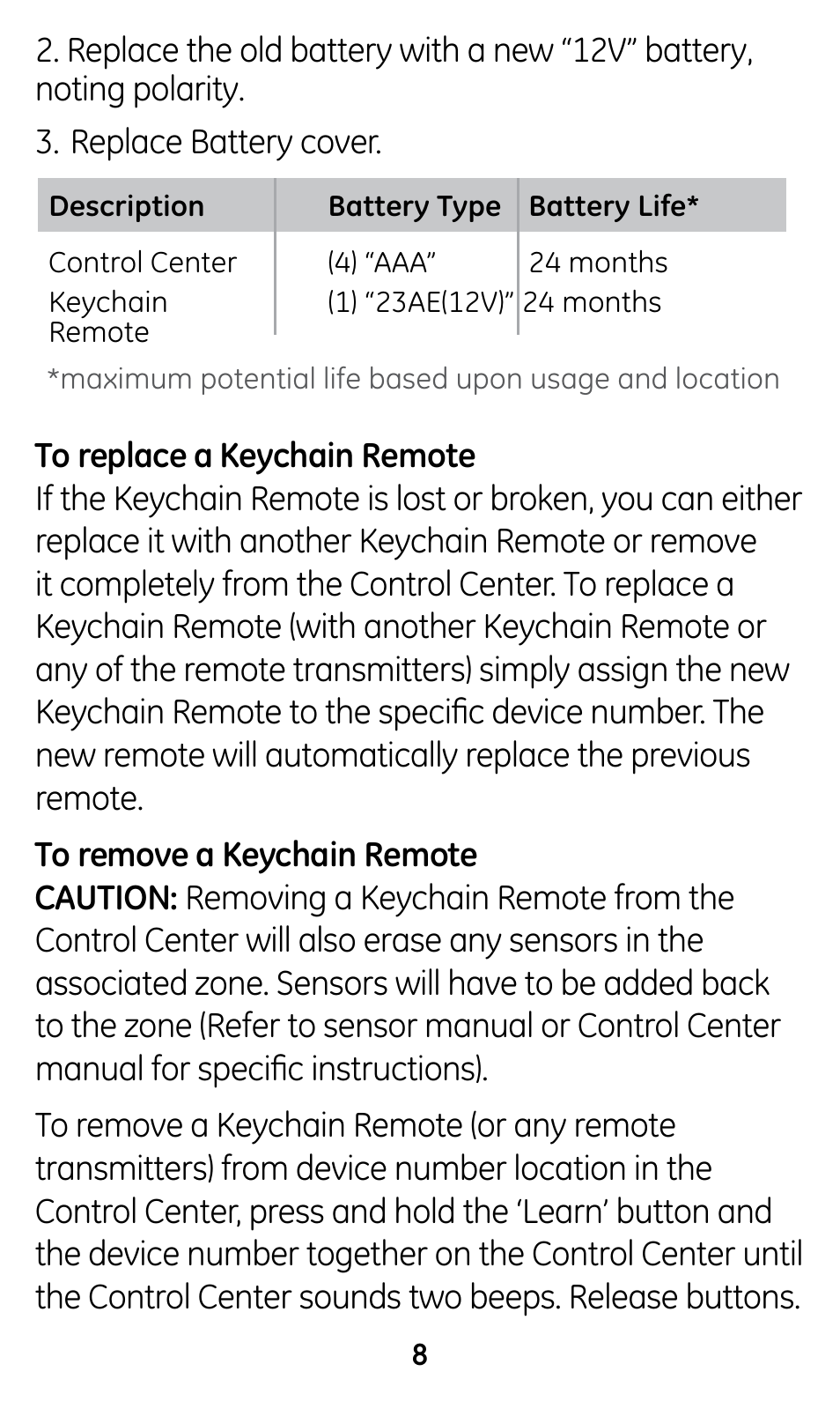 GE 45144 GE Choice Alert Key-chain Remote User Manual | Page 8 / 12