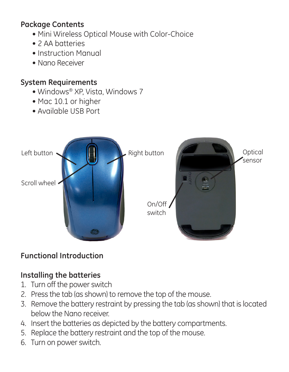 GE 99906 GE Wireless Mini Color Choice Mouse User Manual | Page 2 / 14