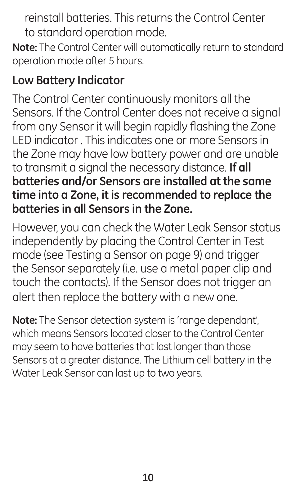 GE 45133 GE Choice Alert Water Leak Sensor User Manual | Page 10 / 16