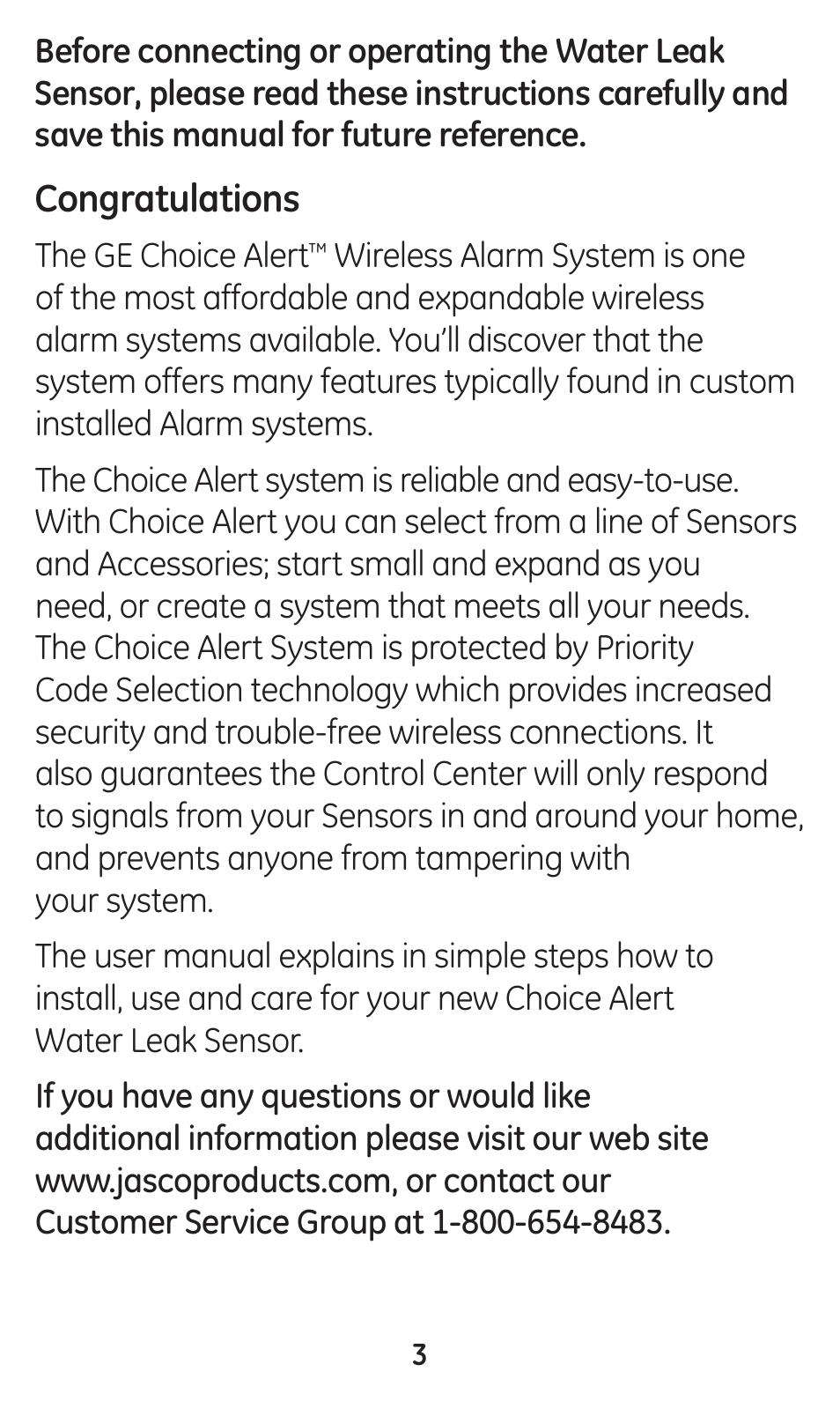 GE 45133 GE Choice Alert Water Leak Sensor User Manual | Page 3 / 16