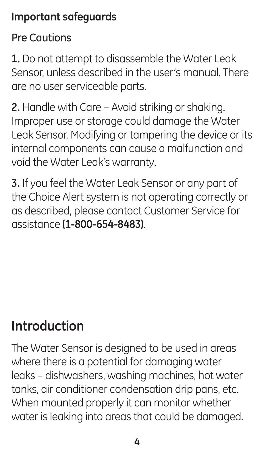 Introduction | GE 45133 GE Choice Alert Water Leak Sensor User Manual | Page 4 / 16