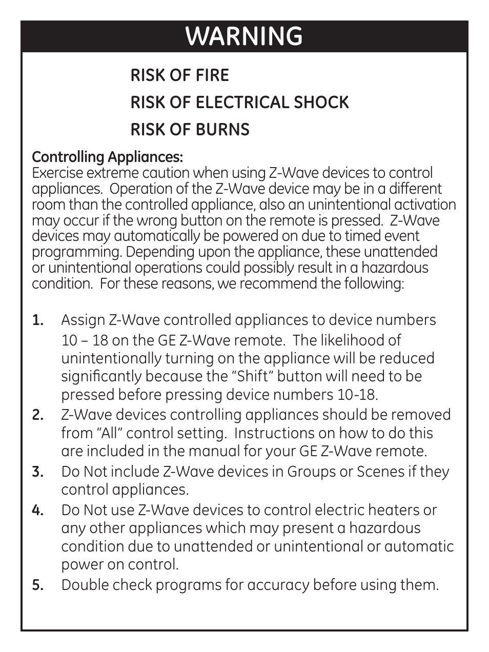 Warning | GE 45613 GE Z-Wave 3-Way Dimmer Kit with flying leads User Manual | Page 4 / 24