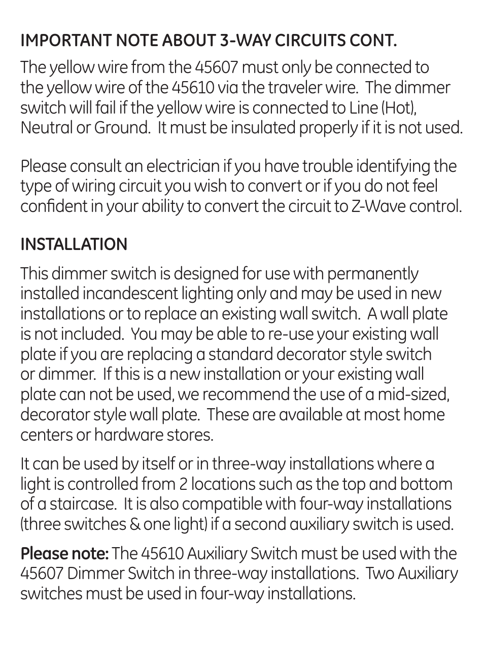 GE 45613 GE Z-Wave 3-Way Dimmer Kit with flying leads User Manual | Page 9 / 24