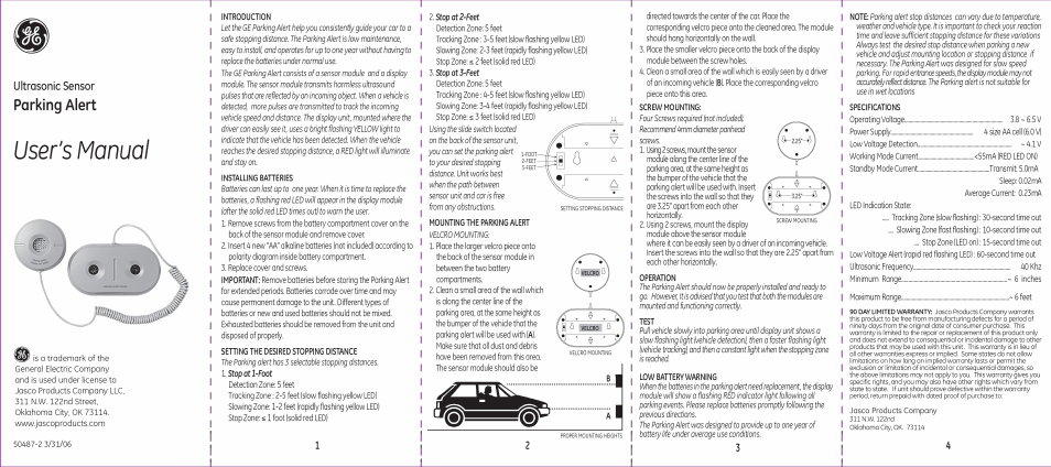 GE 50487 GE Parking Alert User Manual | 1 page