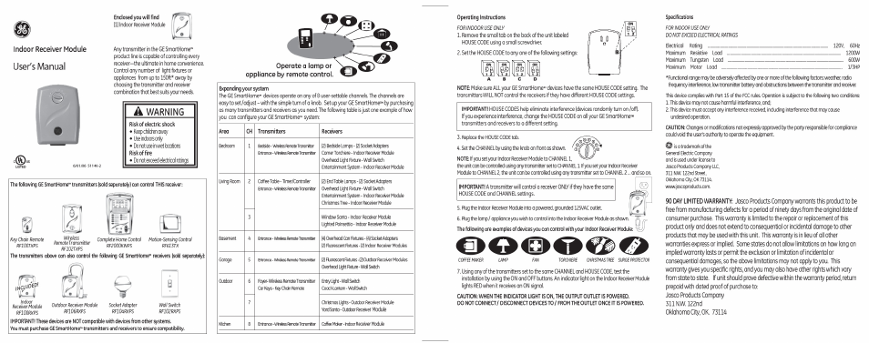 GE 51140 GE Indoor Outlet Receiver Smart Remote Plus Compatible User Manual | 1 page