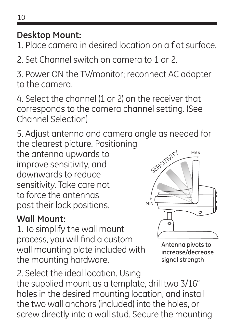 GE 45260 GE Home Monitoring Wireless Color Camera System with Receiver User Manual | Page 10 / 16