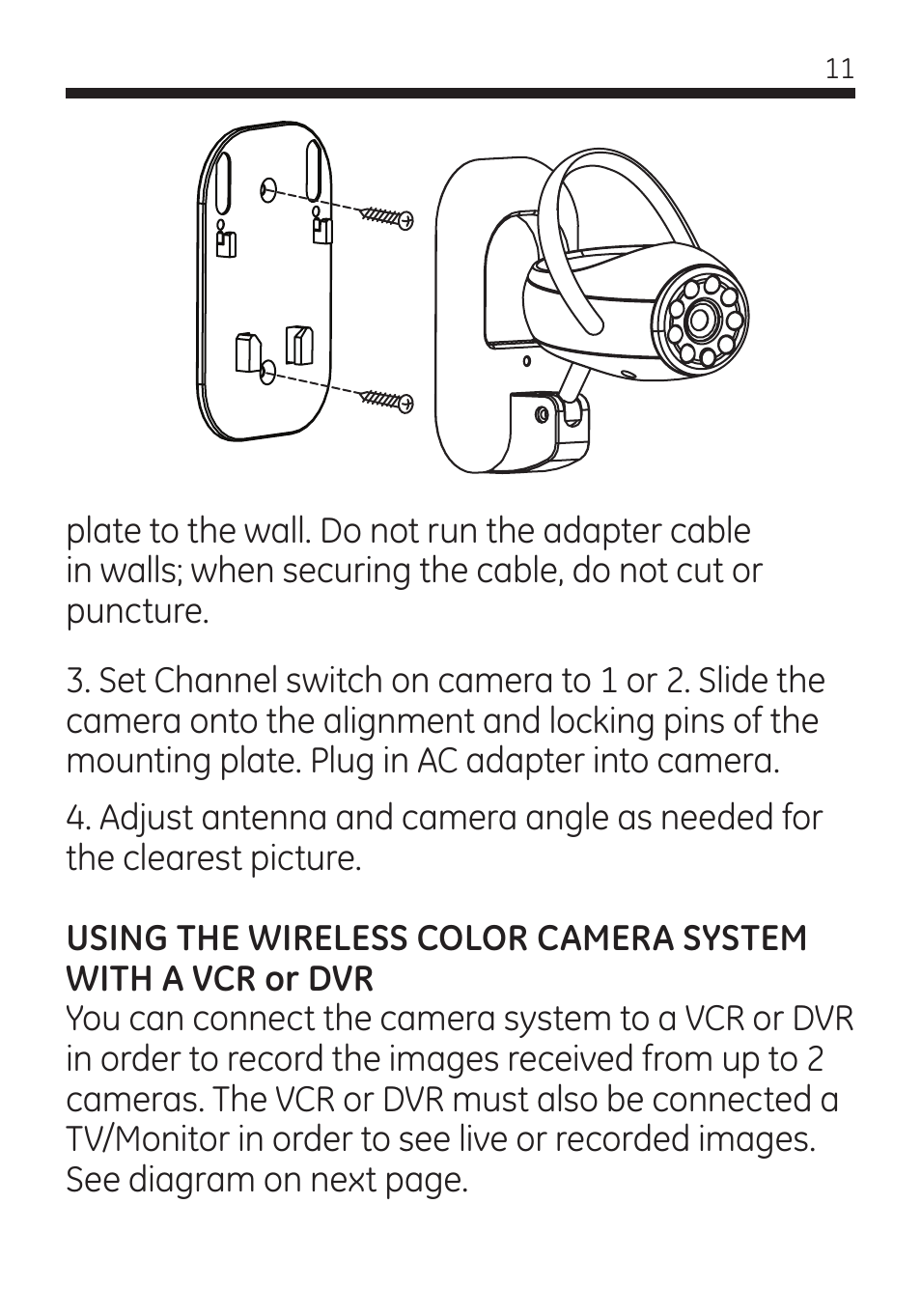 GE 45260 GE Home Monitoring Wireless Color Camera System with Receiver User Manual | Page 11 / 16