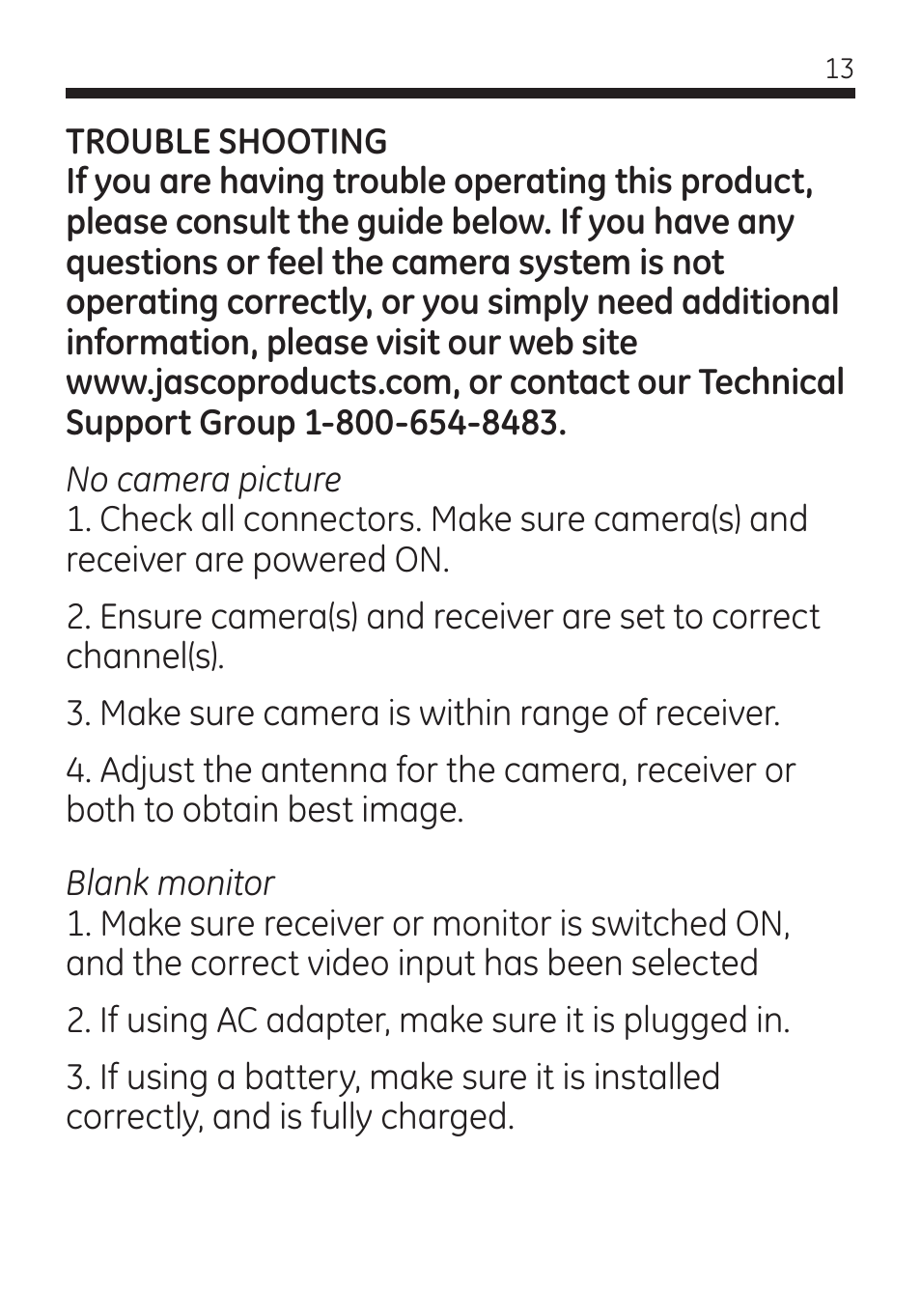 GE 45260 GE Home Monitoring Wireless Color Camera System with Receiver User Manual | Page 13 / 16