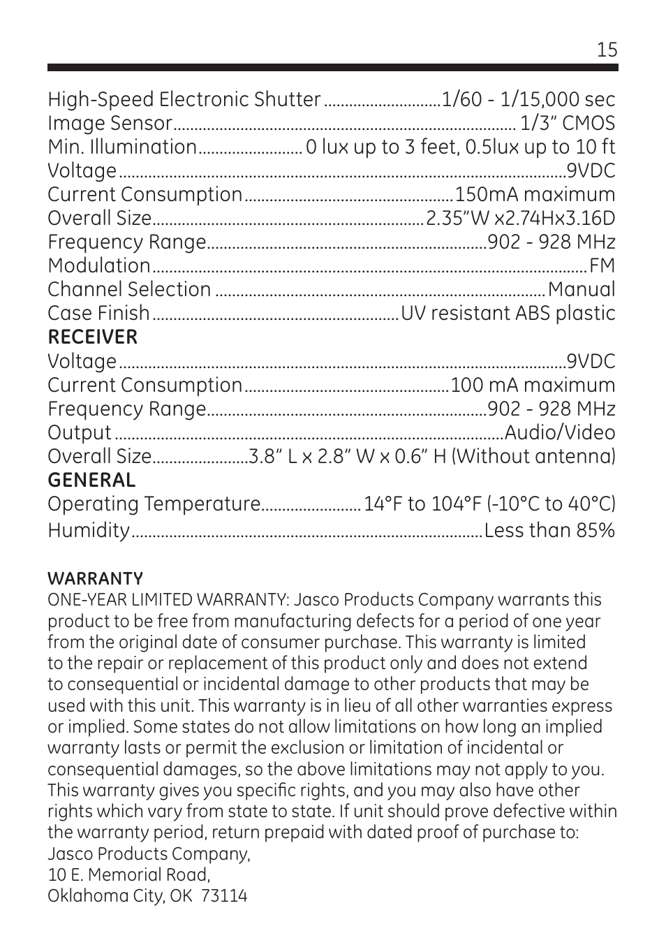 GE 45260 GE Home Monitoring Wireless Color Camera System with Receiver User Manual | Page 15 / 16