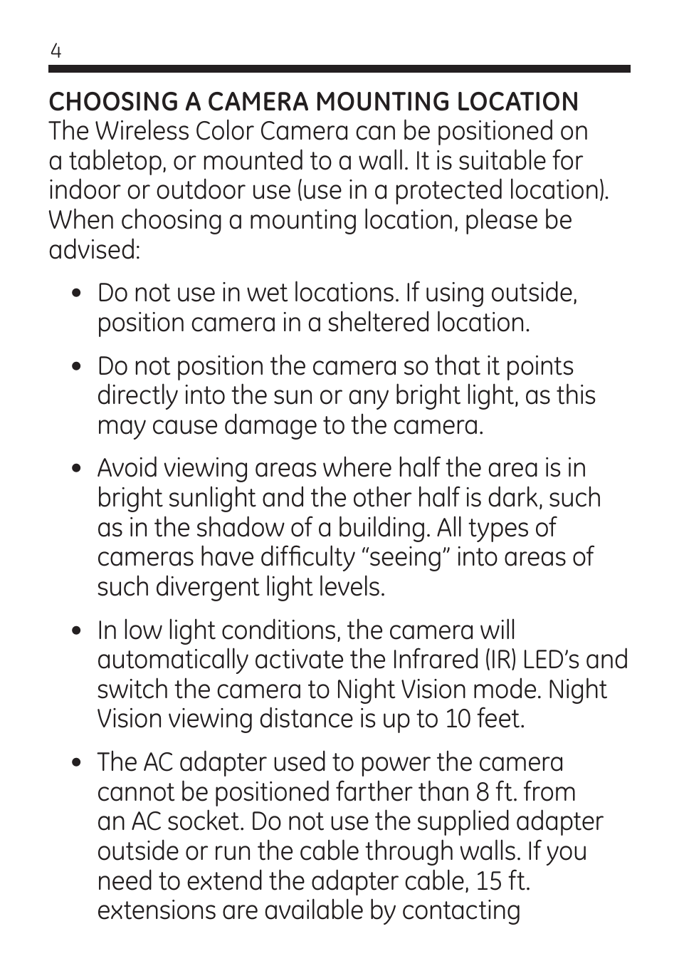 GE 45260 GE Home Monitoring Wireless Color Camera System with Receiver User Manual | Page 4 / 16