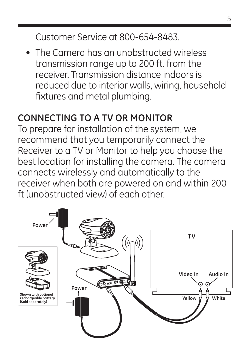 GE 45260 GE Home Monitoring Wireless Color Camera System with Receiver User Manual | Page 5 / 16